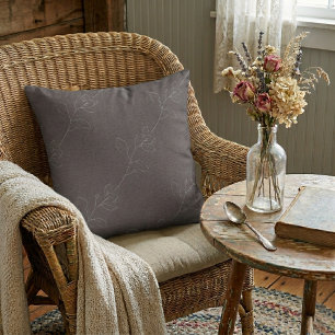 Coussin Blanc Élégant Floral Moderne Laine gris foncé