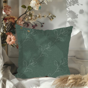 Coussin Blanc Élégant Floral Moderne Laine Vert foncé