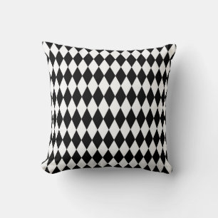 Coussin Blanc Élégant Losanges Géométriques Harlequin Noir