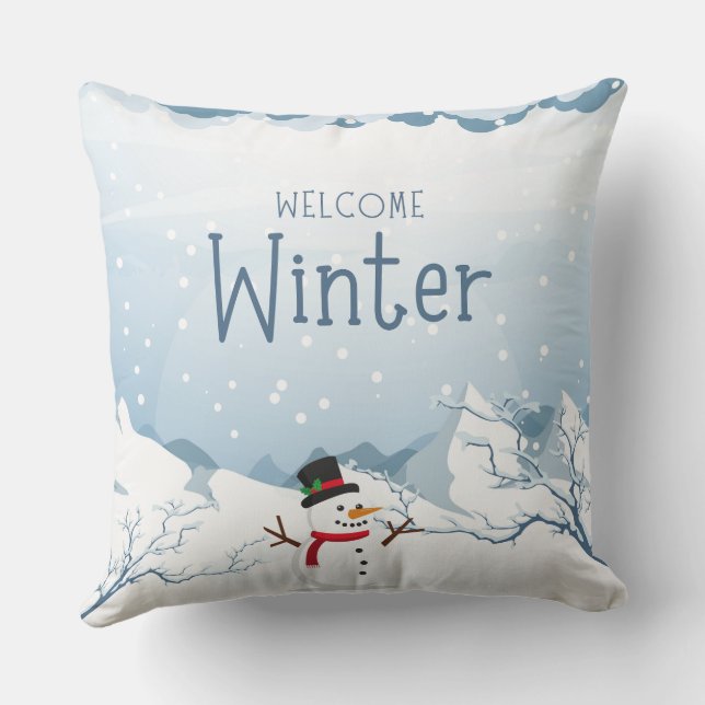 Coussin Blanc et bleu Moderne Accueil hiver (Verso)