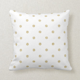 Coussin Blanc et motif de point de polka d'or
