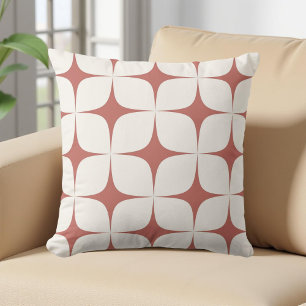 Coussin Blanc et rouge du milieu du siècle moderne géométr