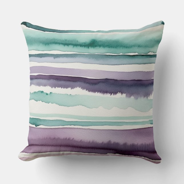 Coussin blanc et violet vert rayures abstraites (Recto)