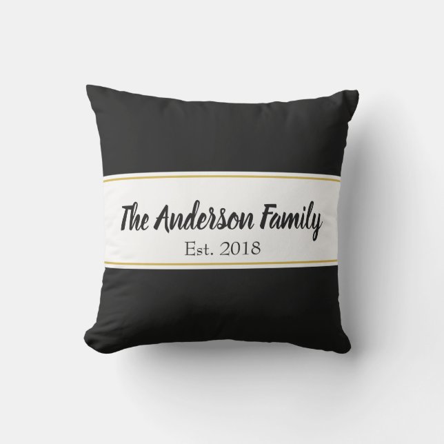 Coussin Blanc fait sur commande de noir de nom de famille (Recto)