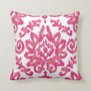 Coussin Blanc Girly ethnique lunatique d'Ikat Boho et rose