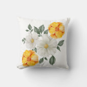 Coussin Blanc Jaune Floral Fleurs Accent de verdure (Recto)