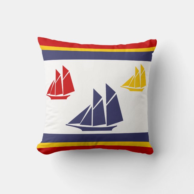 coussin blanc marine bleu, jaune et rouge (Recto)