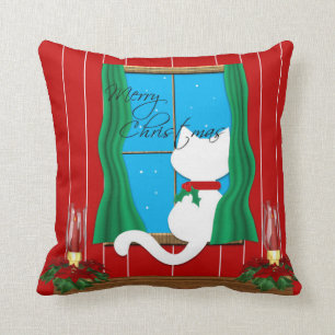Coussin blanc mignon de vacances de Joyeux Noël d
