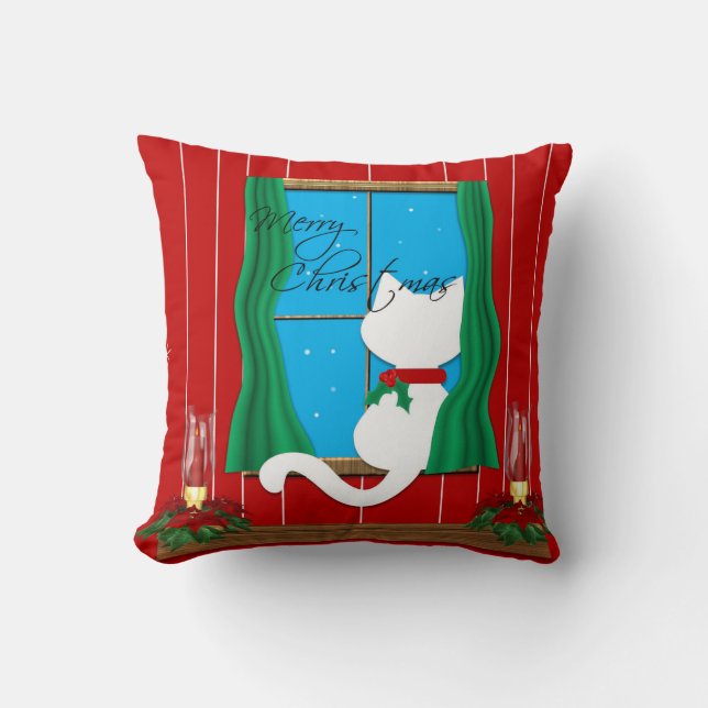 Coussin blanc mignon de vacances de Joyeux Noël de (Recto)