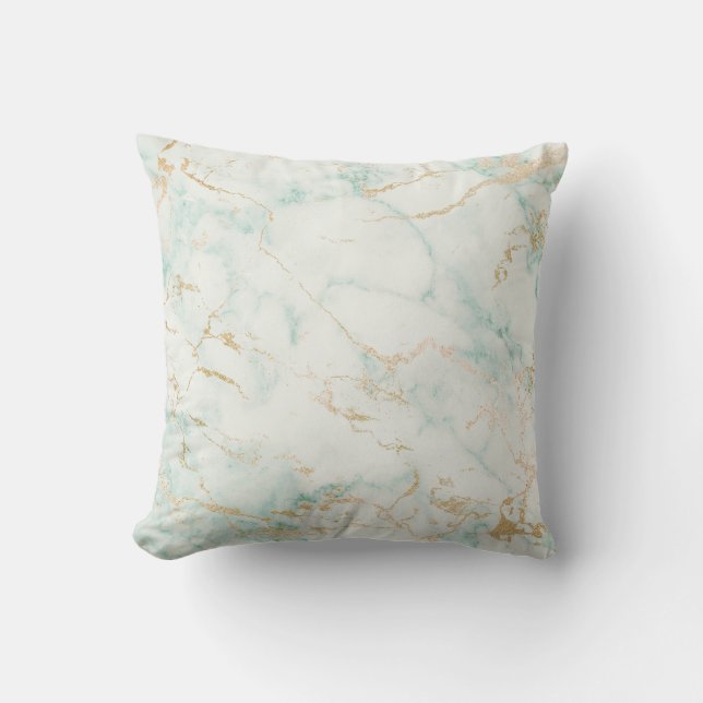 Coussin Blanc Mint Green Marble Gold Gris Glam (Recto)