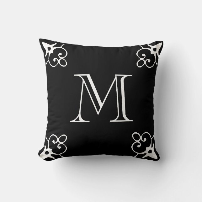 Coussin Blanc MONOGRAM couleur solide noir (Recto)
