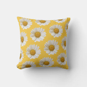 Coussin Blanc Motif de marguerite Jaune Floral