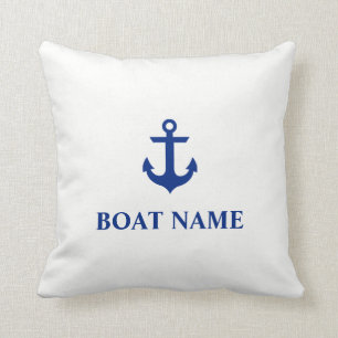 Coussin Blanc nautique de carreau d'Ancre de nom de bateau