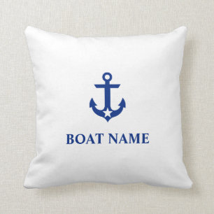 Coussin Blanc nautique d'étoile d'Ancre de nom de bateau