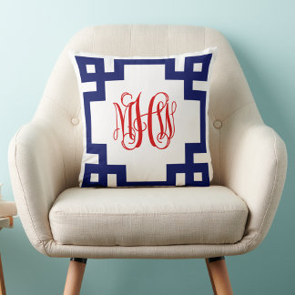 Coussin Blanc Navy Rouge Clé Grecque Vigne Monogramme DIY