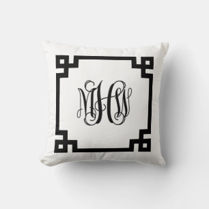 Coussin Blanc noir clé grecque Vigne Script Monogramme do-