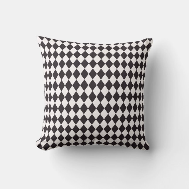 Coussin blanc noir de motif de diamants de damier (Recto)