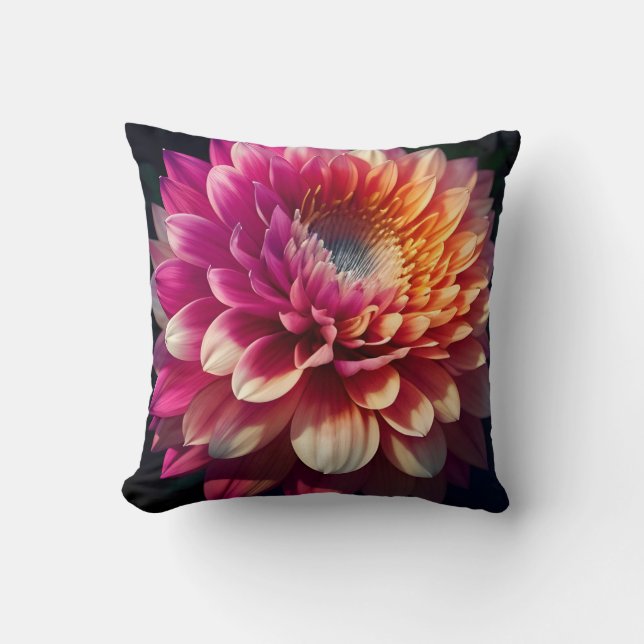 Coussin Blanc Orange Jaune Rose Violet Bleu Dahlia Fleur (Recto)