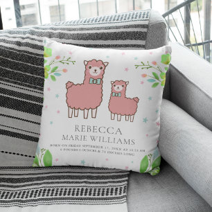 Coussin Blanc rose mignon Llama Baby Girl Statistiques de 