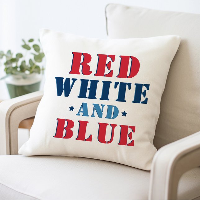 Coussin Blanc rouge et bleu 4 juillet (Créateur téléchargé)