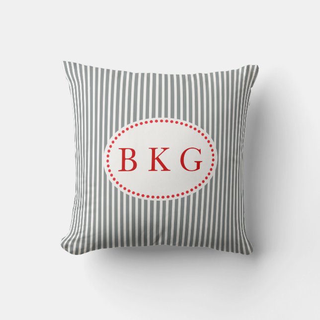 Coussin Blanc rouge gris fait sur commande du monogramme | (Recto)