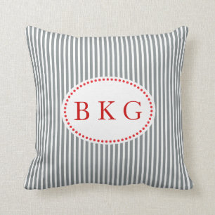 Coussin Blanc rouge gris fait sur commande du monogramme