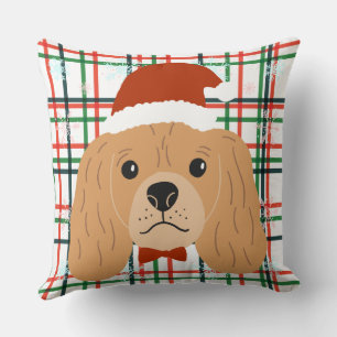 Coussin Blanc rouge vert mignon Illustré Chien de Noël
