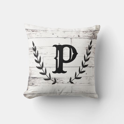 Coussin Blanc Rustique Bois Shabby Chic Laurier Campagne (Recto)