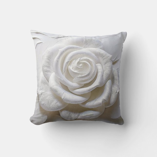 Coussin Blanc sur blanc - Rose sculpté (Recto)