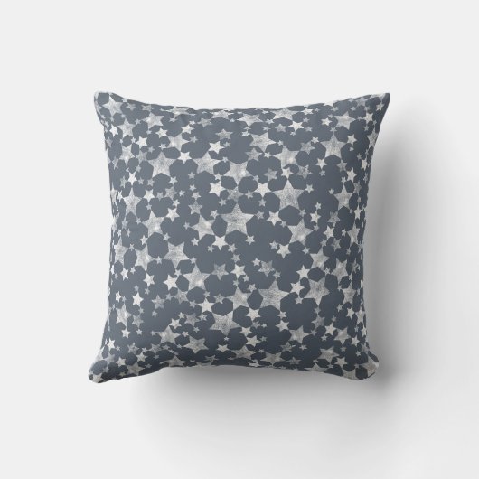 Coussin Blanc sur bleu foncé gris | Motif d'étoiles d'impr (Verso)
