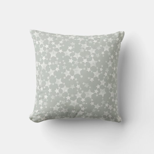 Coussin Blanc sur gris-vert | Motif d'étoiles d'impression (Recto)