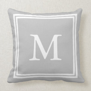 Coussin Blanc sur le monogramme de double cadre de gris de