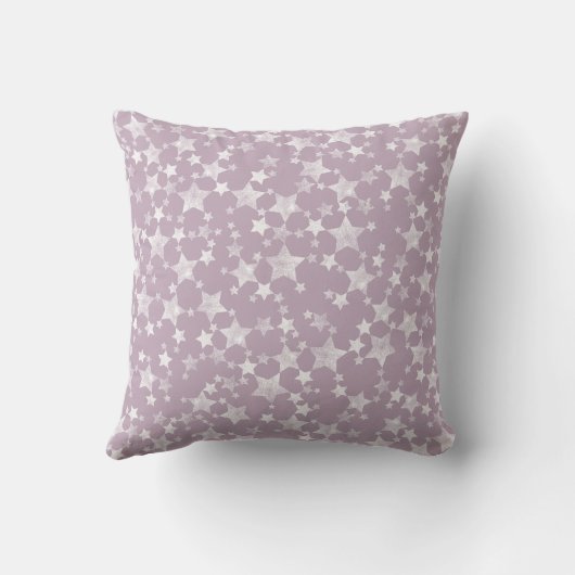 Coussin Blanc sur Mauve | Motif d'étoiles d'impression Lin (Verso)
