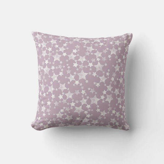 Coussin Blanc sur Mauve | Motif d'étoiles d'impression Lin (Recto)