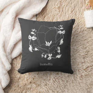 Coussin Blanc sur noir Abstrait Line Art Motif