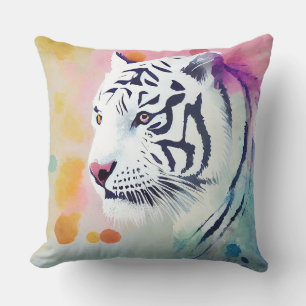 Coussin Blanc Tigre Sauvage Nature Animaux Couleurs Art Pe