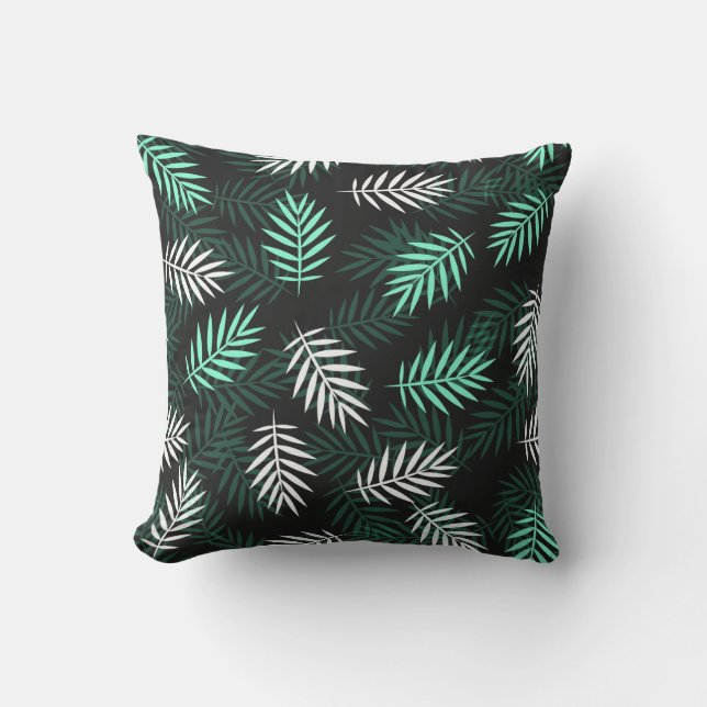 Coussin Blanc Turquoise Vert Feuilles Moderne Tropical (Recto)