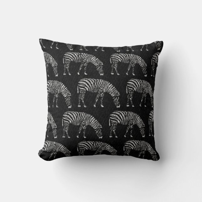 Coussin Blanc Zebras Stencil Noir Denim (Recto)