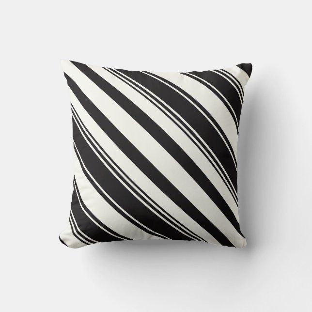Coussin Blancs diagonaux noirs et blancs foncés (Recto)