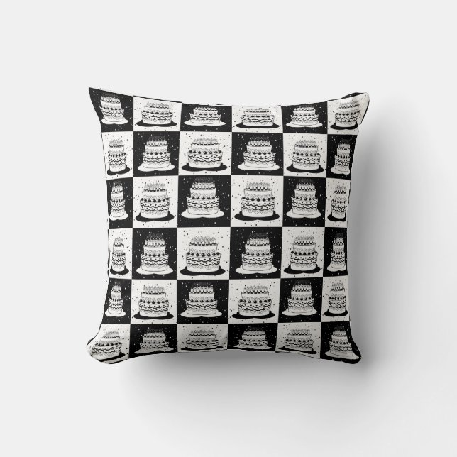 Coussin Blancs noir À damiers bloc (Recto)