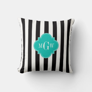 Coussin Blancs noirs Turquoise Quatrefoil 3 Monogramme