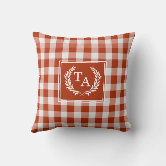 Coussin Blason de monogramme à carreaux orange-rouge (Verso)