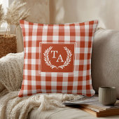 Coussin Blason de monogramme à carreaux orange-rouge