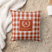 Coussin Blason de monogramme à carreaux orange-rouge (Couverture)