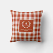 Coussin Blason de monogramme à carreaux orange-rouge (Verso)