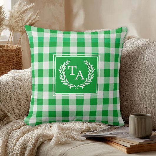 Coussin Blason de monogramme à carreaux verts