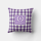 Coussin Blason de monogramme à carreaux violets (Verso)