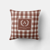 Coussin Blason Monogrammé Gingham Marron (Verso)