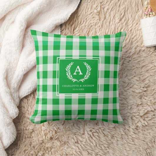 Coussin Blason Monogramme Gingham Vert (Couverture)