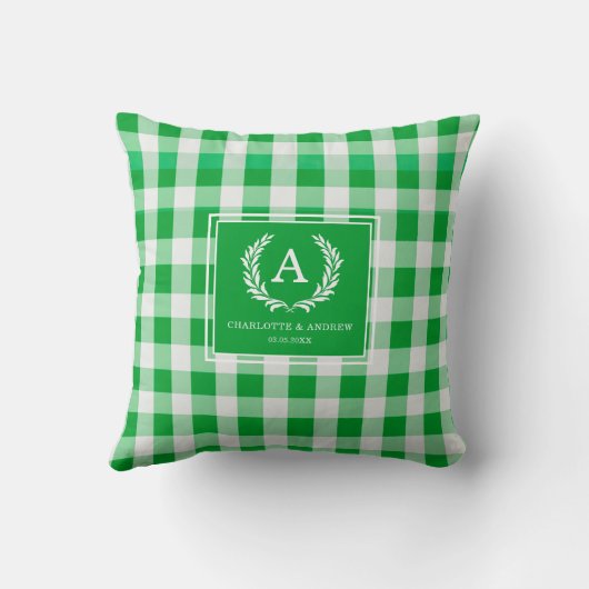 Coussin Blason Monogramme Gingham Vert (Verso)